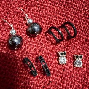 Elegant Black and Silver Women's Earrings Set